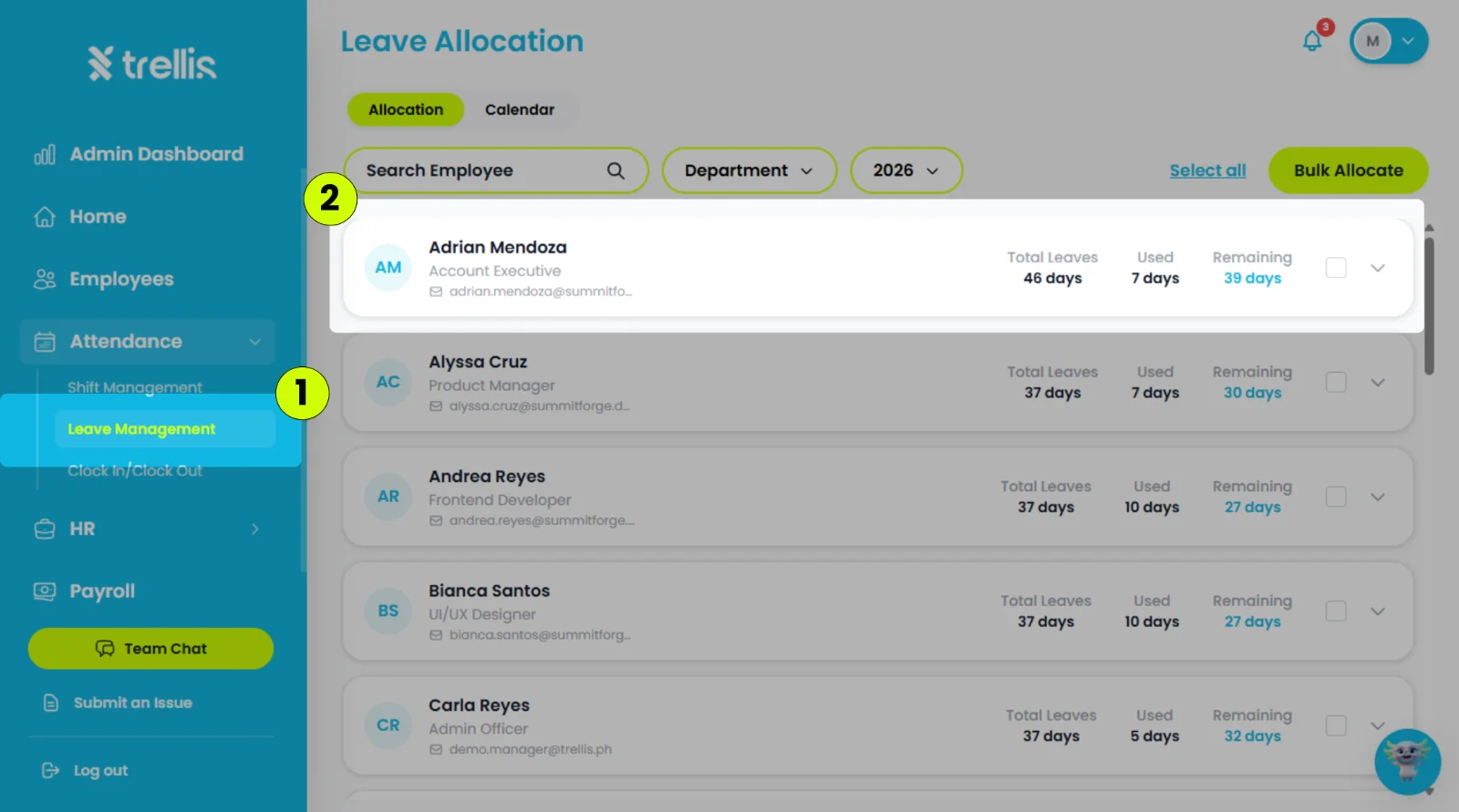 How to allocate leaves for an employee.