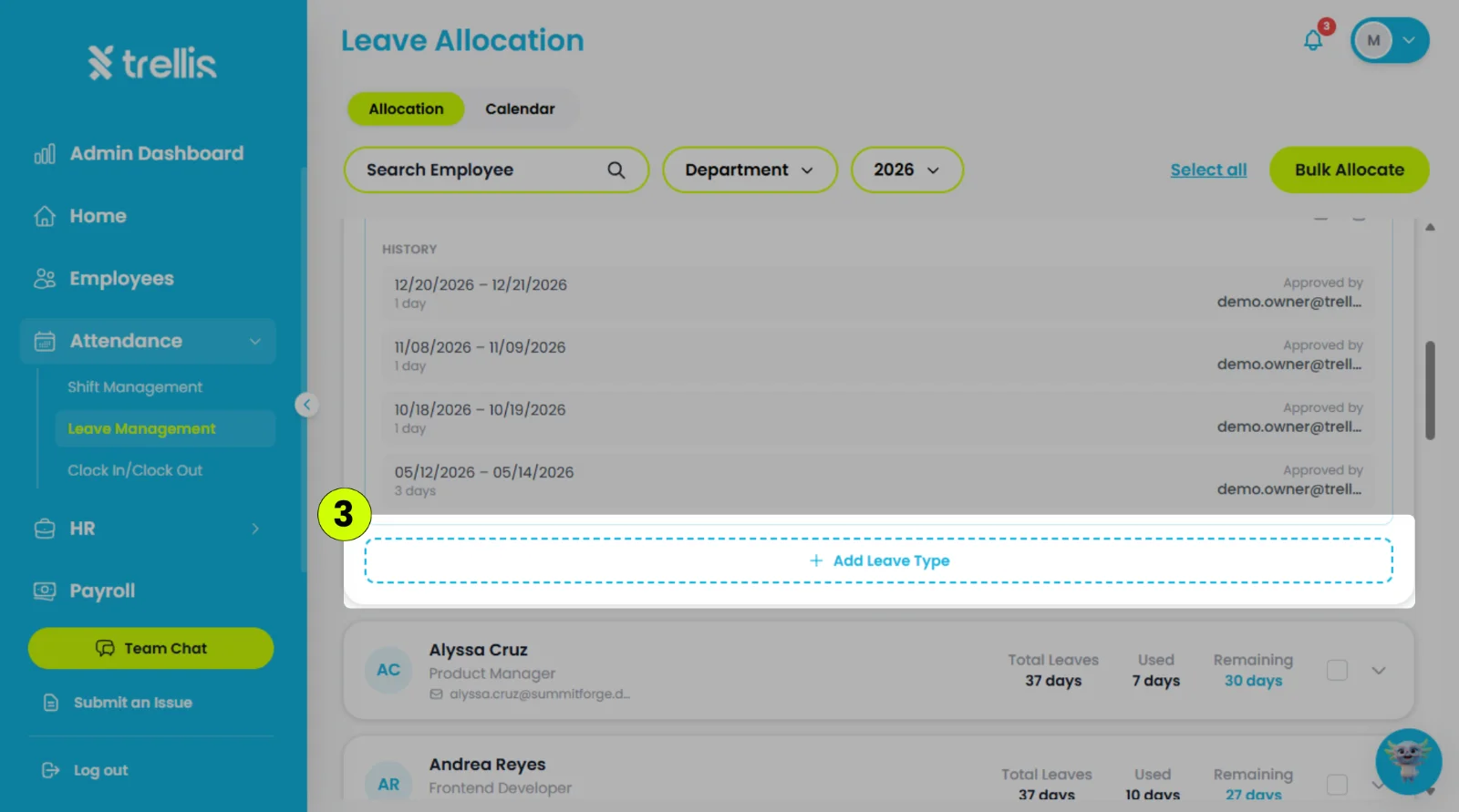 How to allocate leaves for an employee.