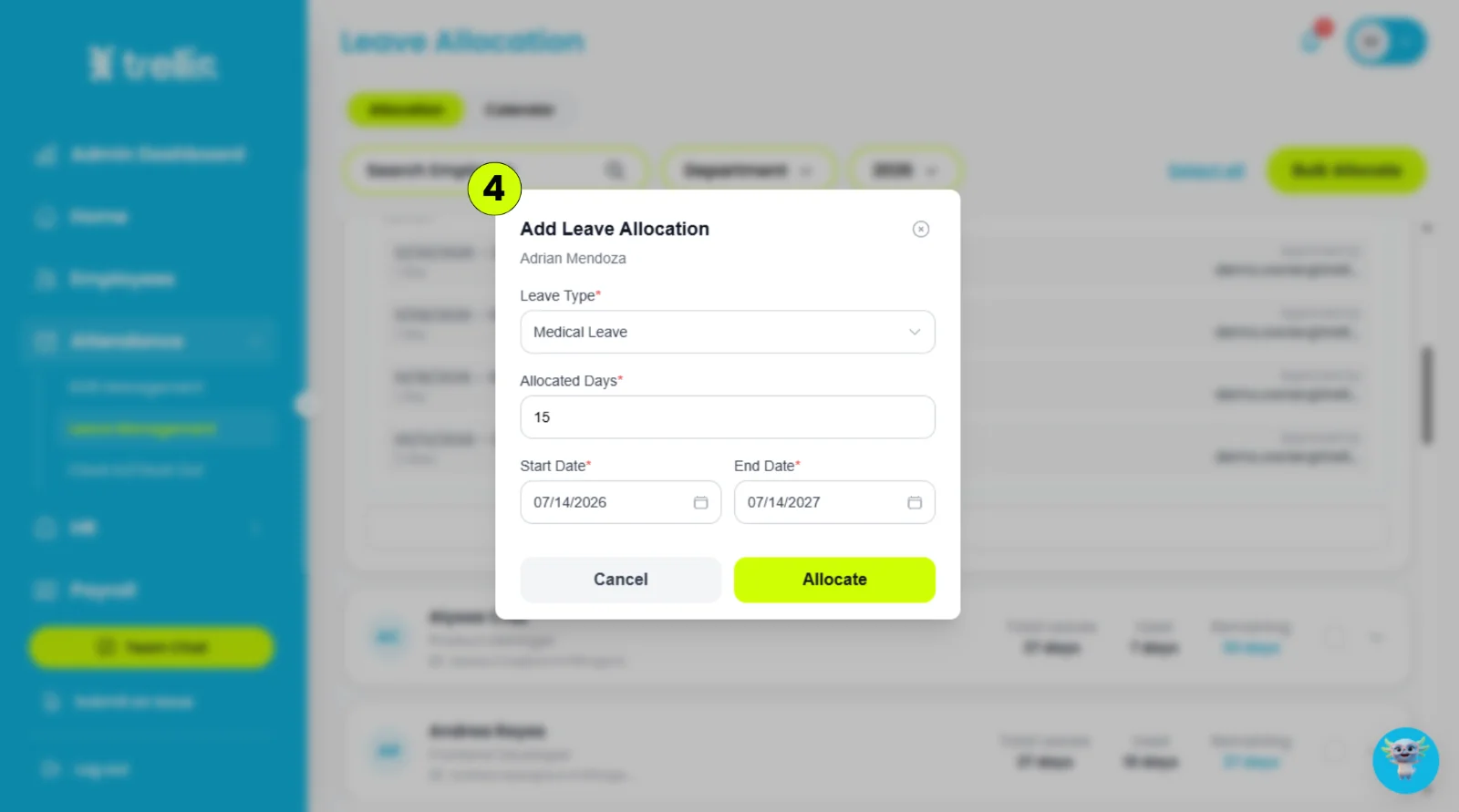 How to allocate leaves for an employee.