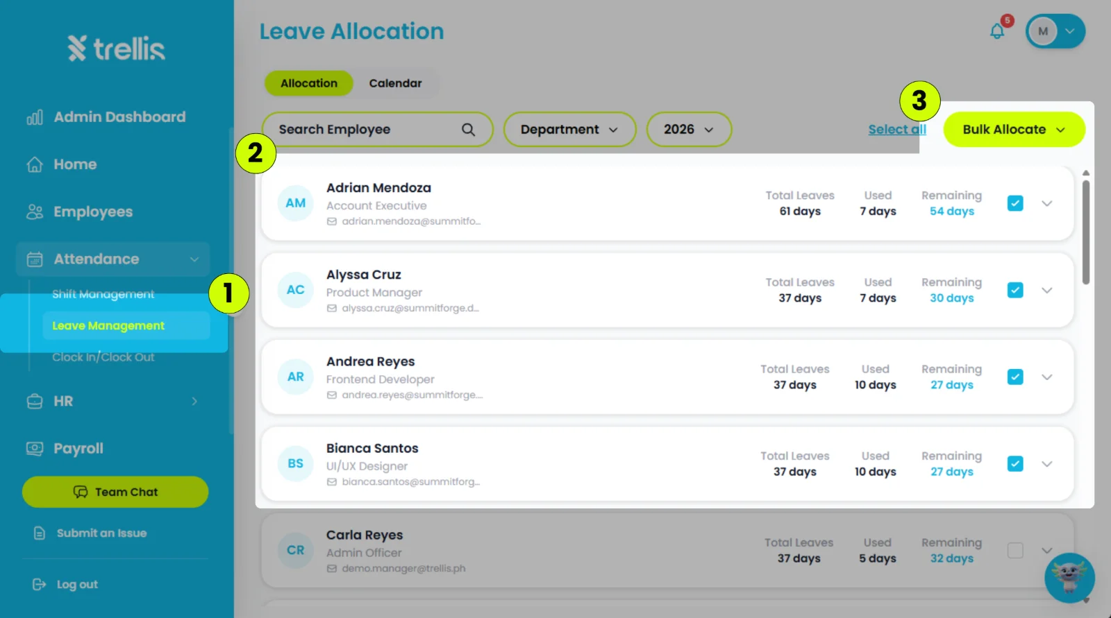 Can I do bulk allocation for leaves?