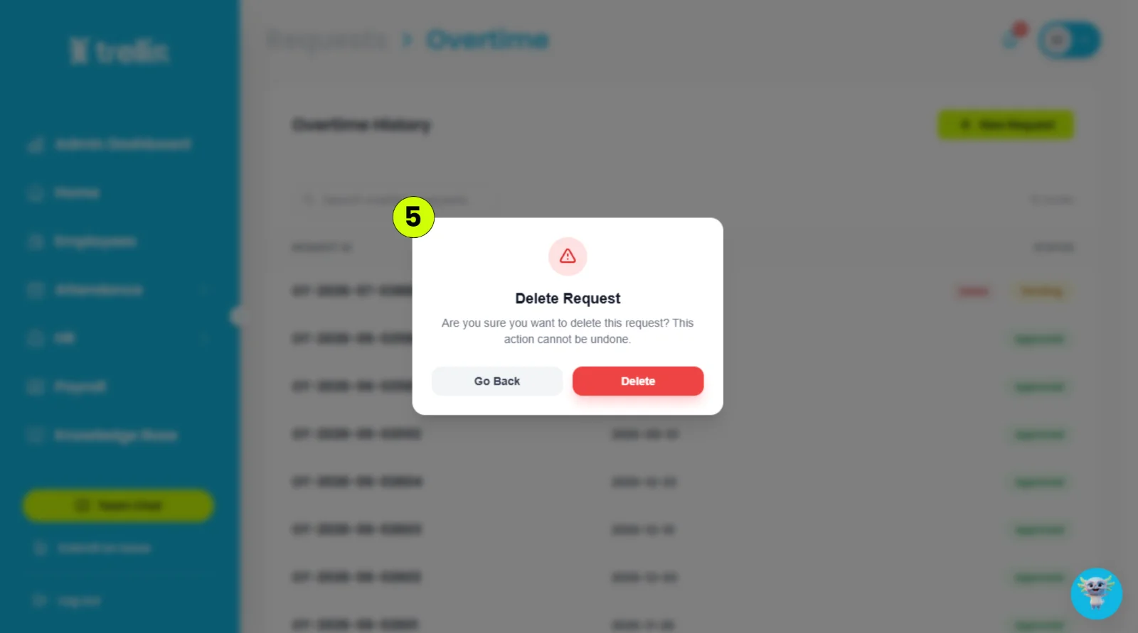 How can I delete an overtime request?